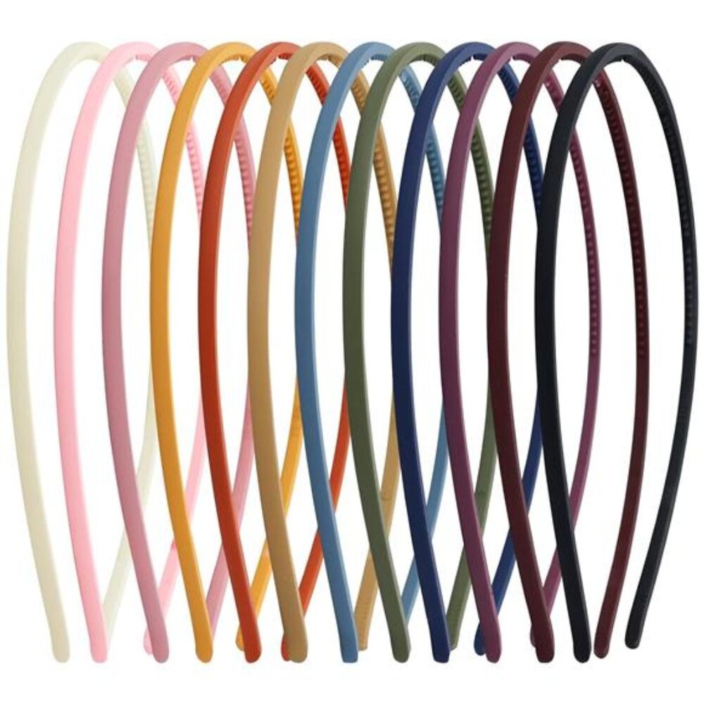 12-Pack Frosted Slim Plastic Headbands with Teeth  Colorful DIY Hair Accessories